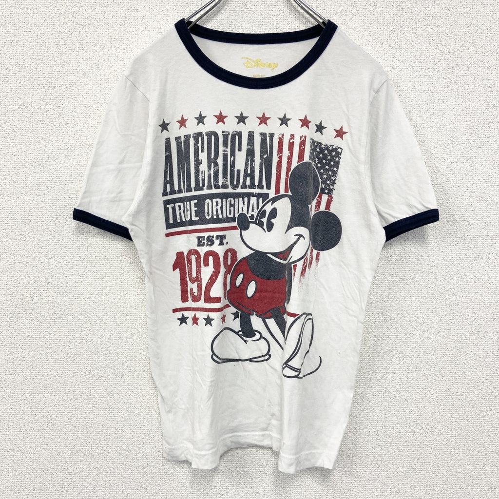 Disney ディズニー　半袖プリントリンガーTシャツ　キャラクター　アメリカ　星条旗デザイン　Sサイズ　古着