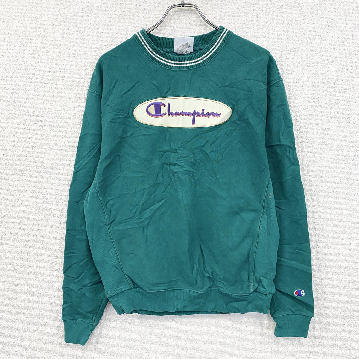 Champion　チャンピオン　リバースウィーブ　スウェット/トレーナー　デカロゴ　リブライン　現行　緑　グリーン　Mサイズ　古着