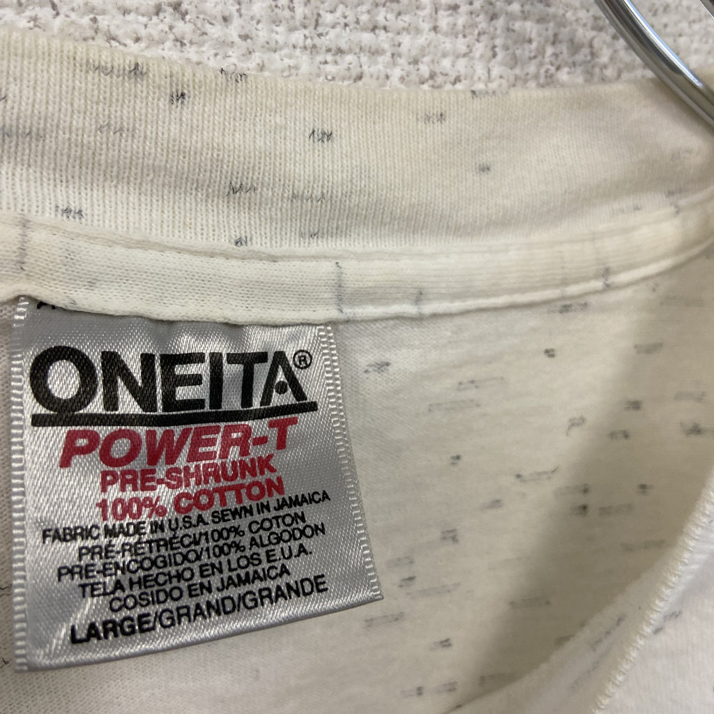 ONEITA　オニータ　半袖プリントTシャツ　ヴィンテージ　シングルステッチ　白　ホワイト　Lサイズ　古着