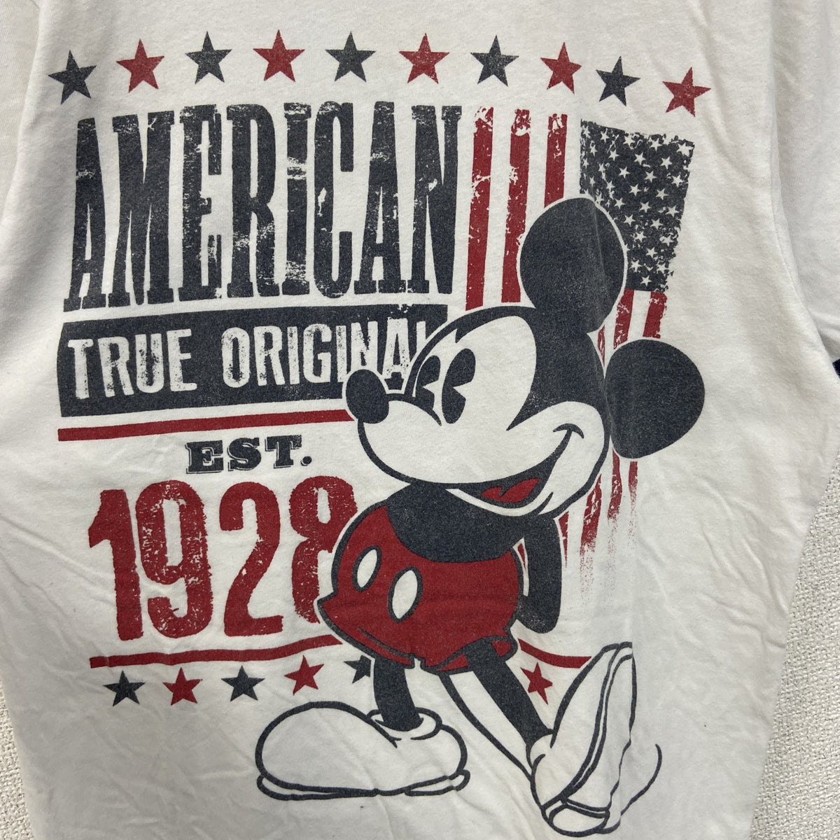 Disney ディズニー　半袖プリントリンガーTシャツ　キャラクター　アメリカ　星条旗デザイン　Sサイズ　古着