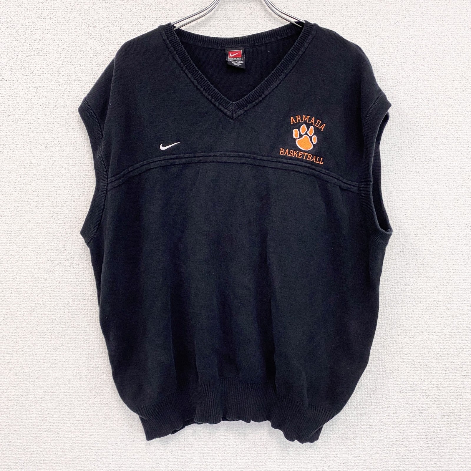 90s　NIKE　ナイキ　コットンニットベスト　ヴィンテージ　黒　ブラック　XLサイズ　古着