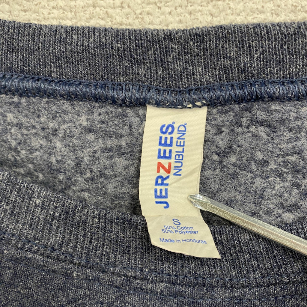 JERZEES　ジャージーズ　スウェット/トレーナー　アーチプリント　英字プリント　クルーネック　紺　ネイビー　Sサイズ　古着