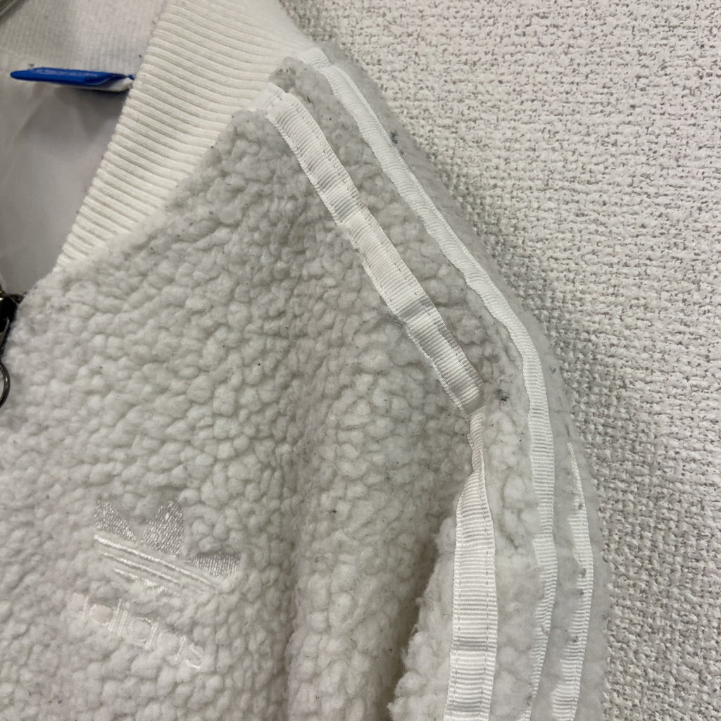 adidas　アディダス　フリースジャケット/ボアジャケット　トレフォイルロゴ　刺繍ロゴ　白　ホワイト　Lサイズ　古着
