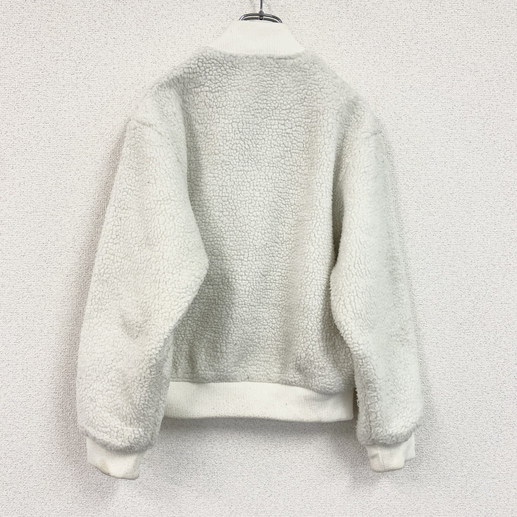 adidas　アディダス　フリースジャケット/ボアジャケット　トレフォイルロゴ　刺繍ロゴ　白　ホワイト　Lサイズ　古着