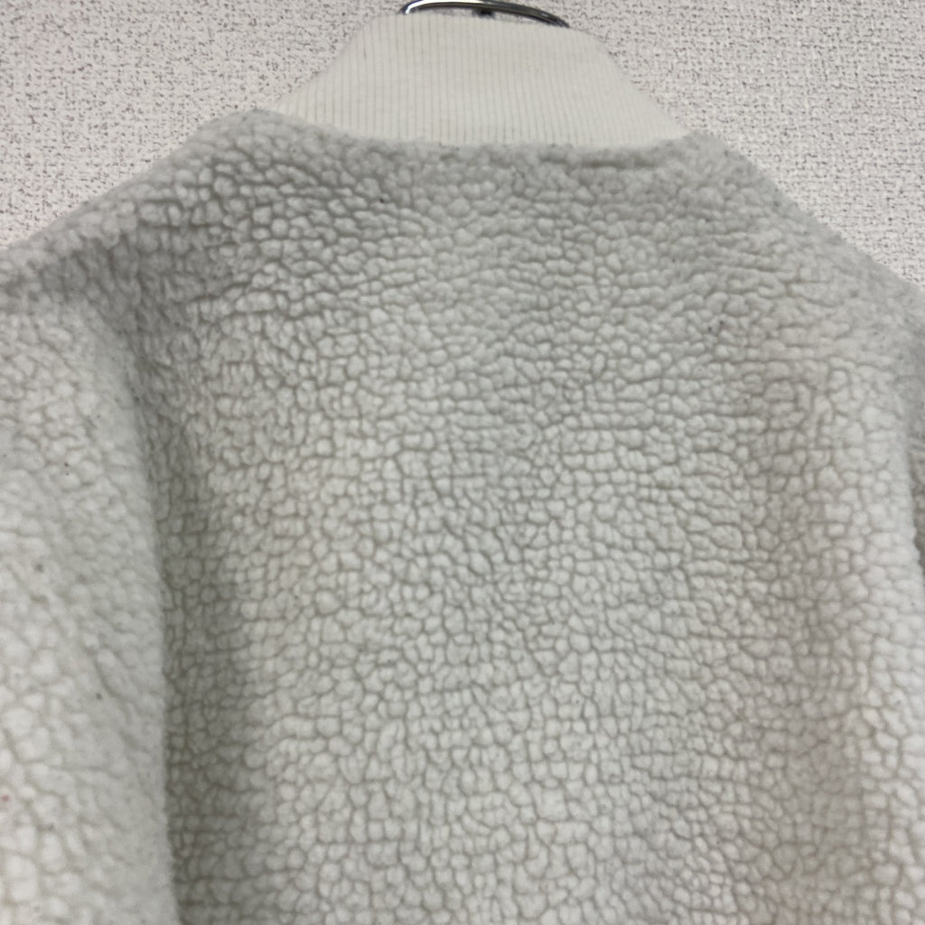 adidas　アディダス　フリースジャケット/ボアジャケット　トレフォイルロゴ　刺繍ロゴ　白　ホワイト　Lサイズ　古着