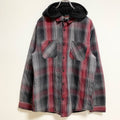 HAWK　長袖チェック柄シャツジャケット　裏ボアパーカー　赤　レッド　グレー　灰色　秋冬服　レトロ　Lサイズ　古着