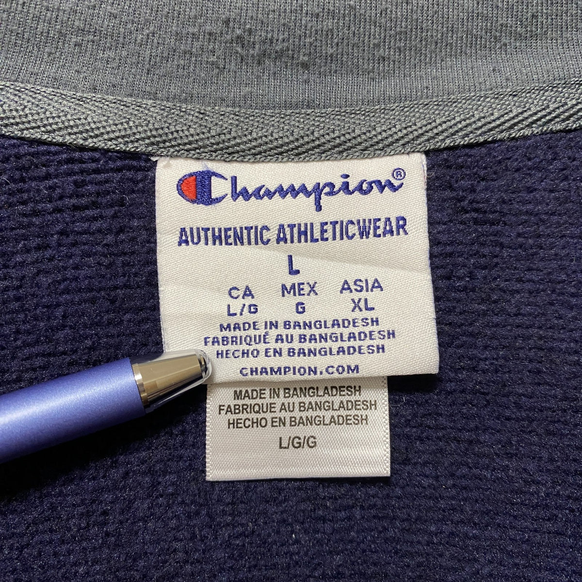 Champion　チャンピオン　長袖ハーフジップ刺繍スウェット　カレッジトレーナー　ネイビー　紺　ハイネック　Lサイズ　古着