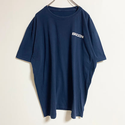 古着 used　半袖ワンポイントTシャツ　バックプリント　クルーネック　SECO　ネイビー　春夏服　メンズ　レディース