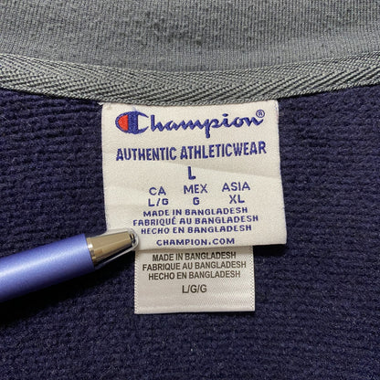 古着 used　Champion　チャンピオン　長袖ハーフジップ刺繍スウェット　カレッジトレーナー　ネイビー　ハイネック　Lサイズ