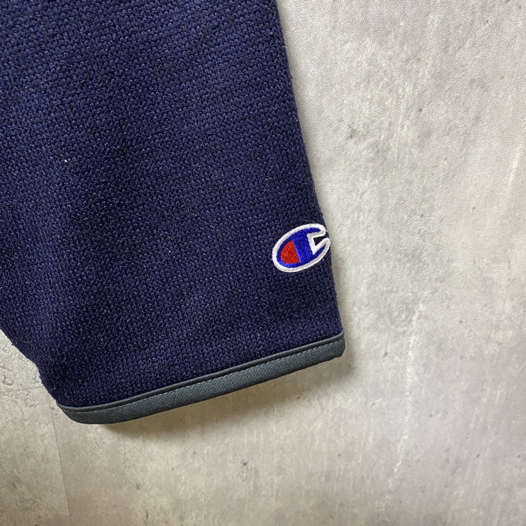 Champion　チャンピオン　長袖ハーフジップ刺繍スウェット　カレッジトレーナー　ネイビー　紺　ハイネック　Lサイズ　古着