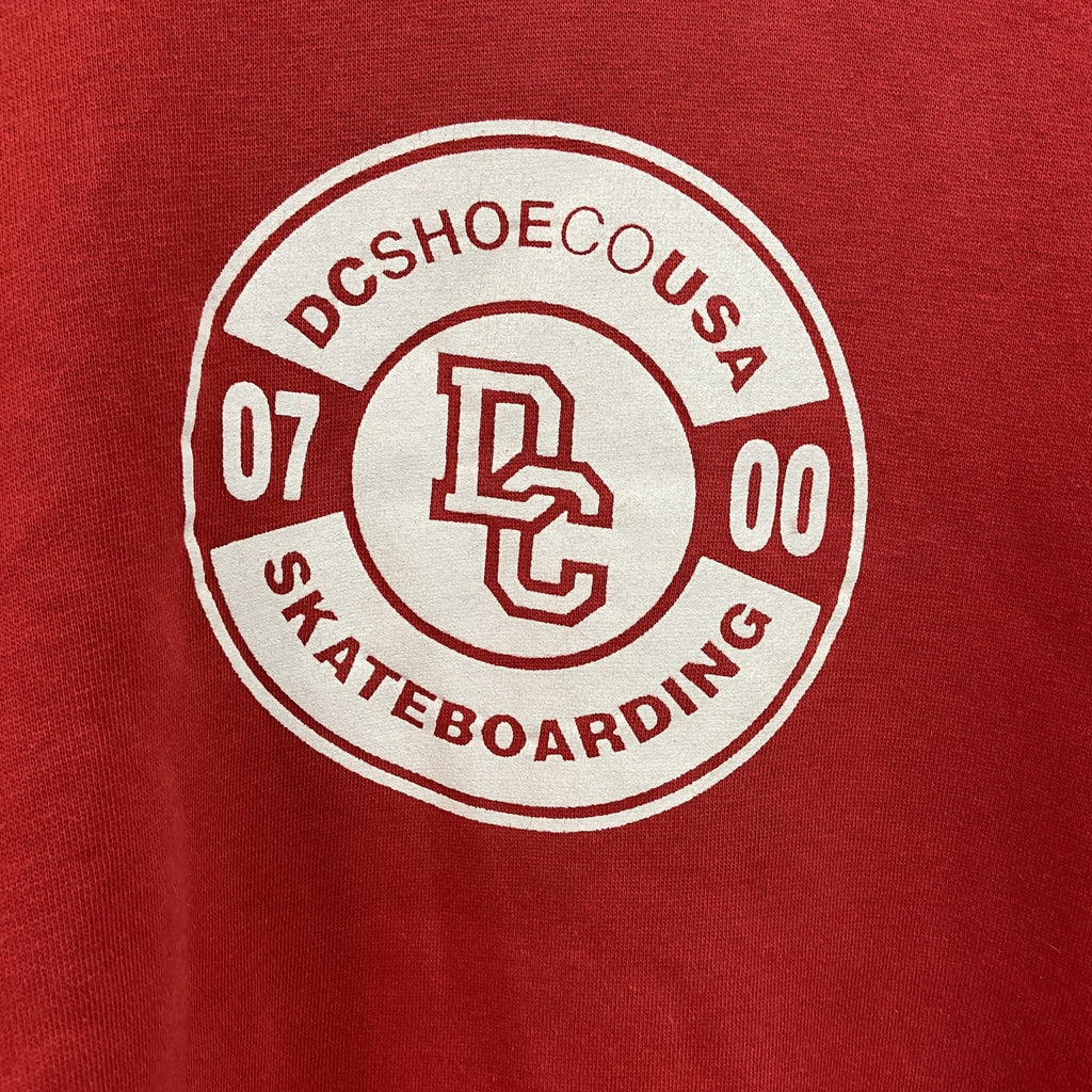 90s　DC SHOES　ディーシーシューズ　スウェットパーカー/フーディー　アーチプリント　ヴィンテージ　赤　レッド　Mサイズ トレーナー スウェットトップス フード付き 古着