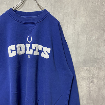 古着 used　NFL　長袖プリントワッペンスウェット　トレーナー　青　ブルー　フットボール　Colts　インディアナポリスコルツ