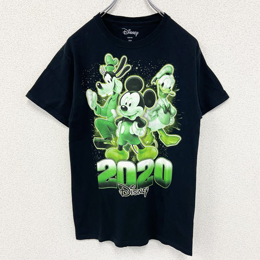 古着 used　Disney ディズニー　半袖プリントTシャツ　ミッキー＆フレンズ　2020　ネオンカラー　黒　ブラック　Sサイズ