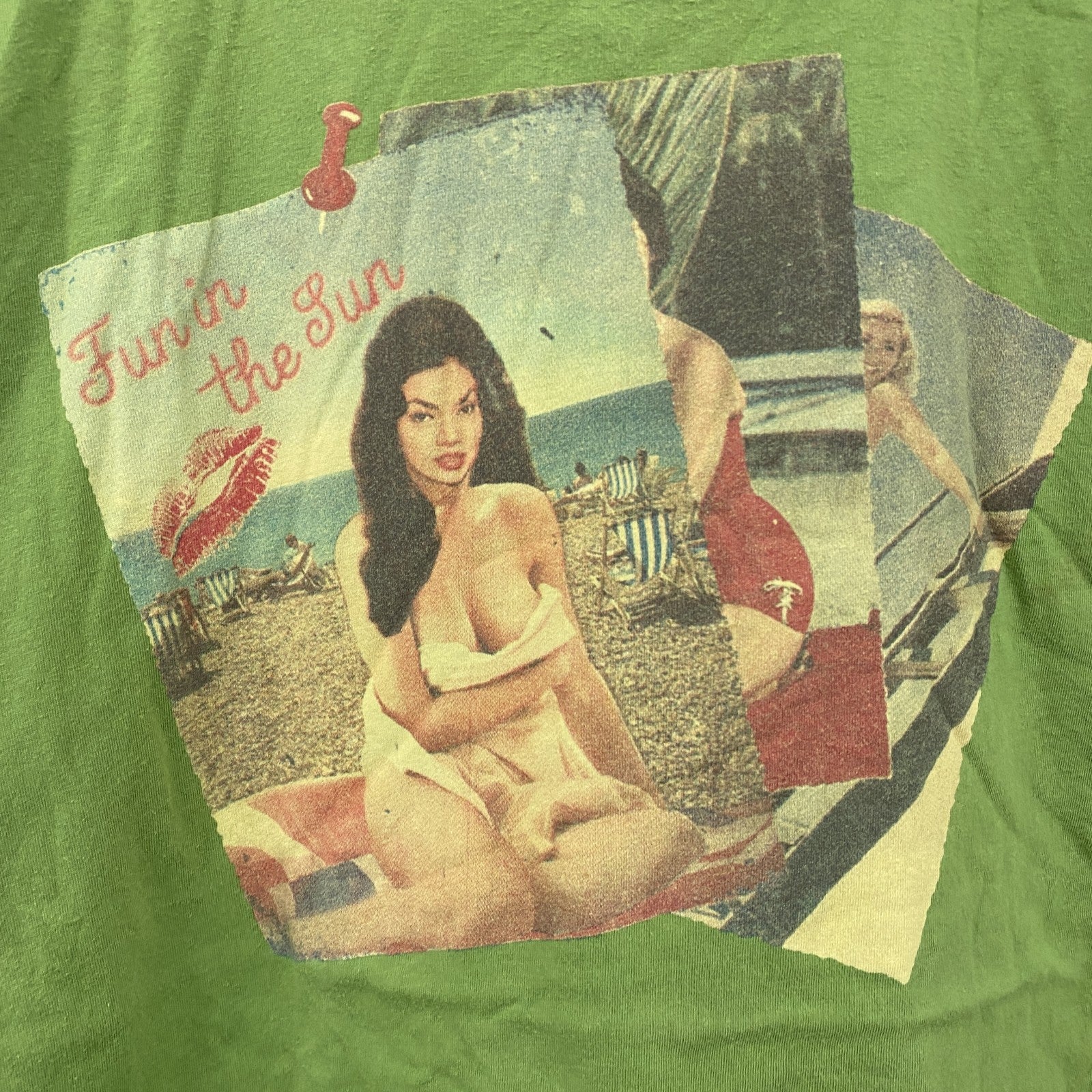 BEN SHERMAN　ベンシャーマン　半袖プリントTシャツ　ライトグリーン　黄緑　古着