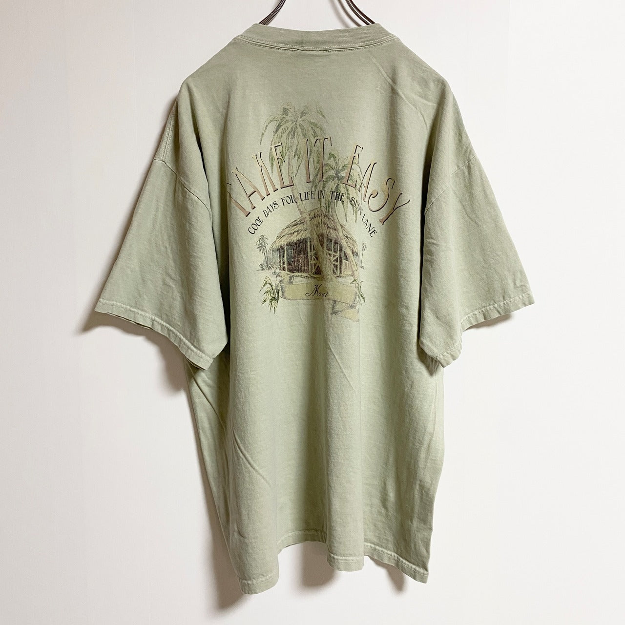 古着 used　BLACKWATERBAY　半袖クルーネックTシャツ　バックプリント　Maui　緑　グリーン　春夏服　Lサイズ