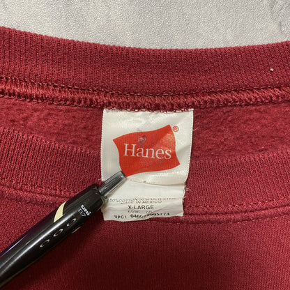 古着 used　Hanes ヘインズ　MONTANA　長袖プリントスウェット　トレーナー　赤　熊　ビックサイズ　XLサイズ