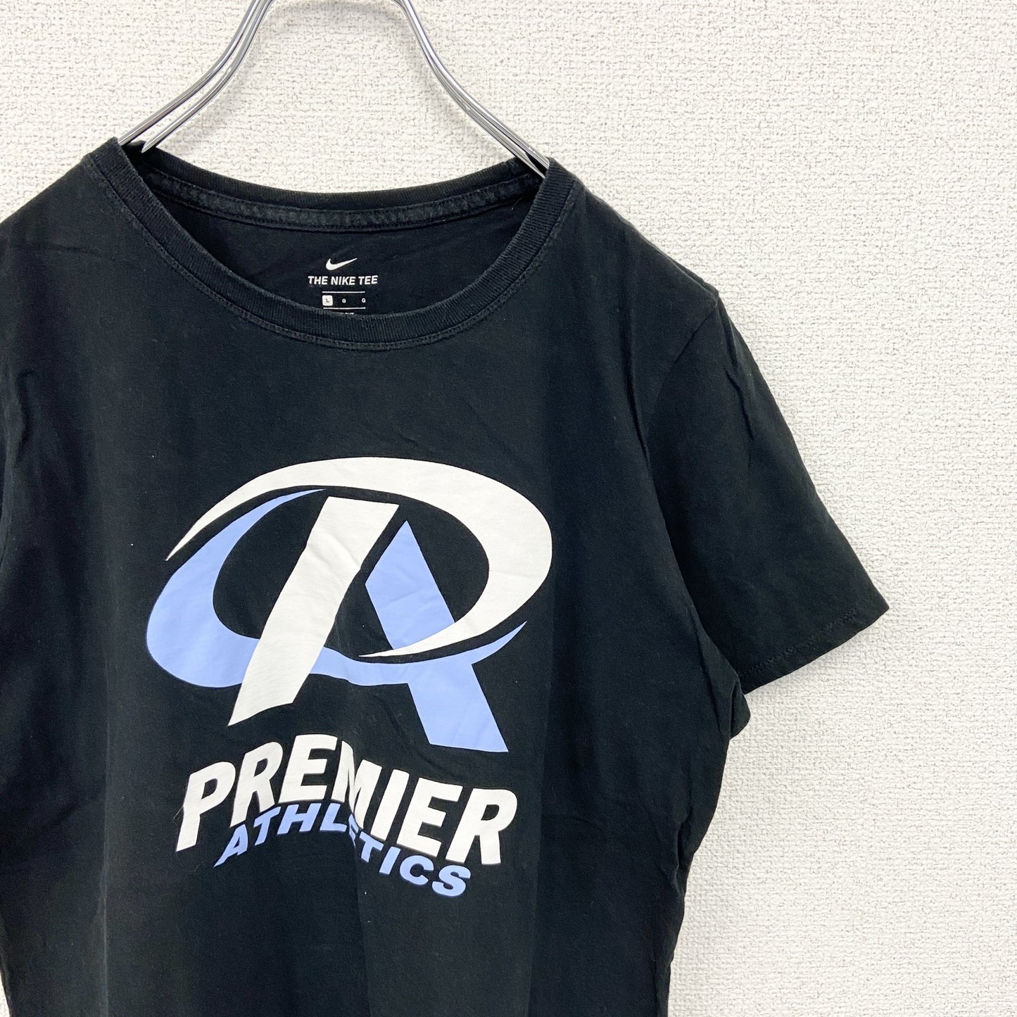 古着 used　NIKE ナイキ　半袖プリントTシャツ　クルーネック　黒　ブラック　PREMIER ATHLETICS