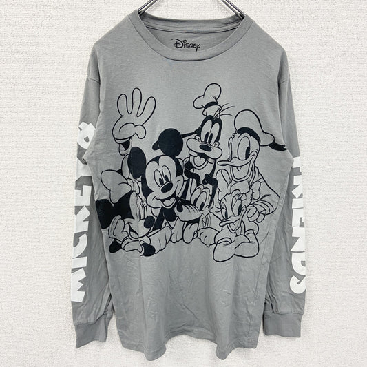 古着 used　Disney ディズニー　長袖ビックプリントTシャツ　ミッキー＆フレンズ　灰色　グレー　Mサイズ
