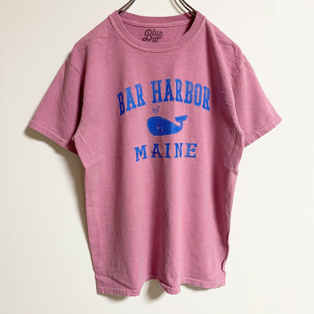 古着 used　BLUE84　半袖クルーネックプリントTシャツ　クジラ　アニマル　BAR HARBOR　ピンク　春夏服