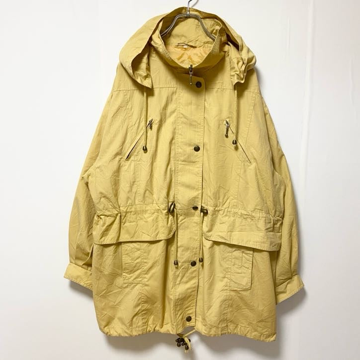 古着 used　ANORAK　 長袖マウンテンパーカー　ハイネックアウター　フード取り外し可　黄色　イエロー　秋冬服　Lサイズ