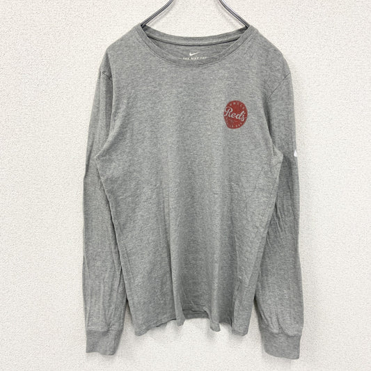古着 used　NIKE ナイキ　長袖ワンポイントプリントTシャツ　クルーネック　グレー　灰色　Sサイズ