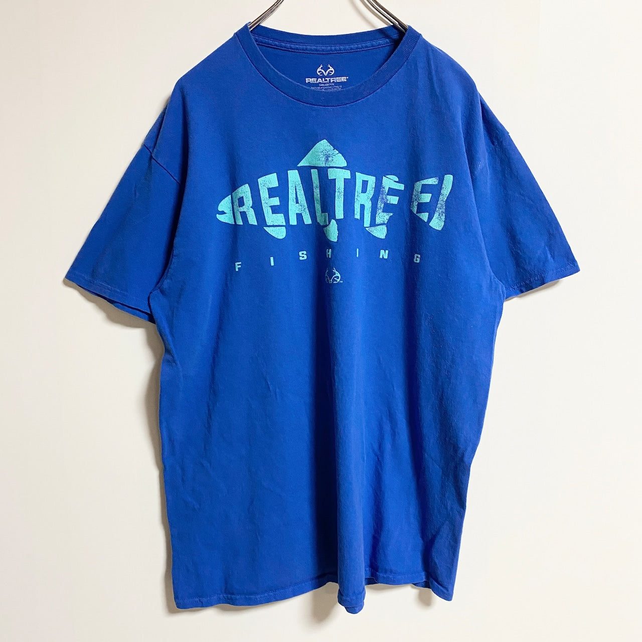 REALTREE　半袖プリントTシャツ　クルーネック　魚　fish　釣り　青　ブルー　春夏服　Lサイズ　古着