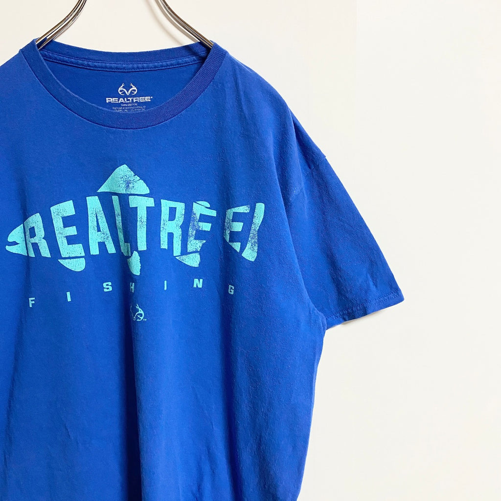 REALTREE　半袖プリントTシャツ　クルーネック　魚　fish　釣り　青　ブルー　春夏服　Lサイズ　古着
