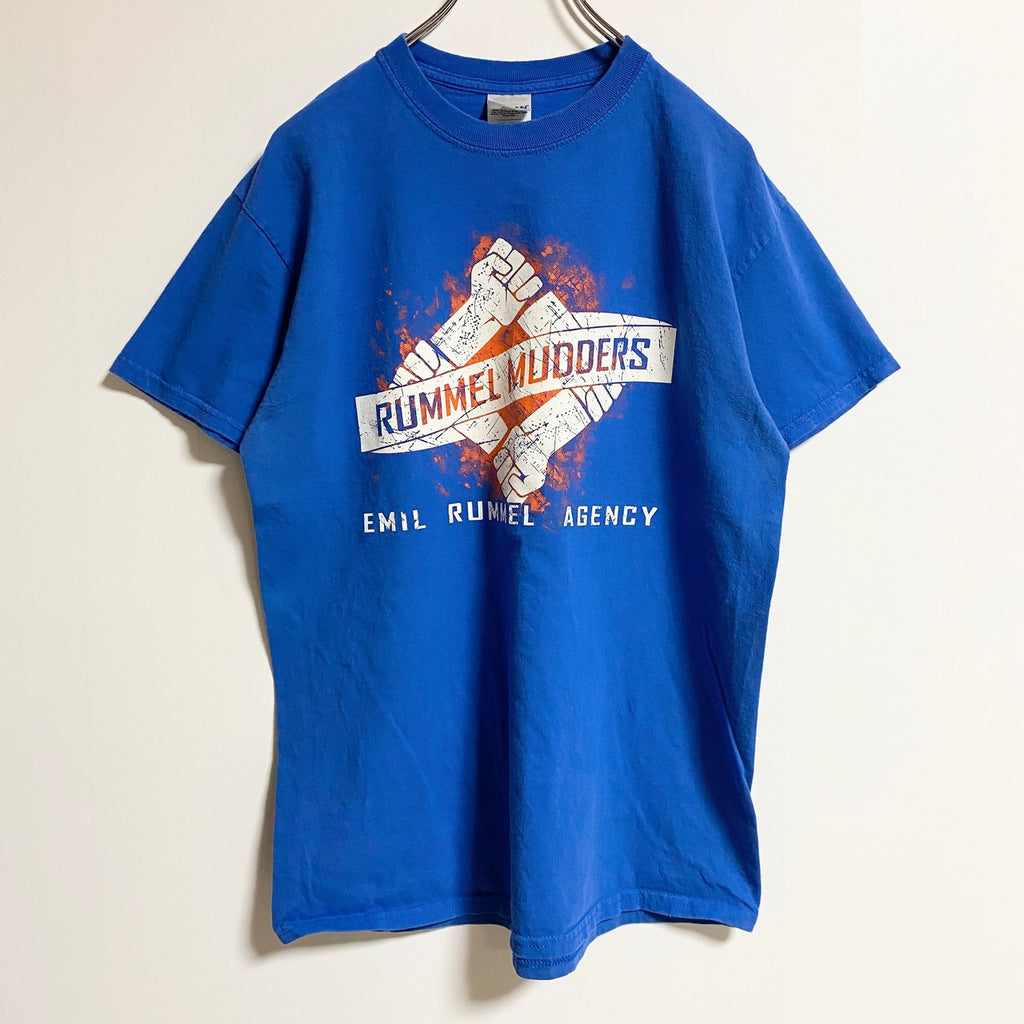 GILDAN　ギルダン　半袖プリントTシャツ　クルーネック　RUMMEL MUDDERS　青　ブルー　春夏服　Mサイズ　古着