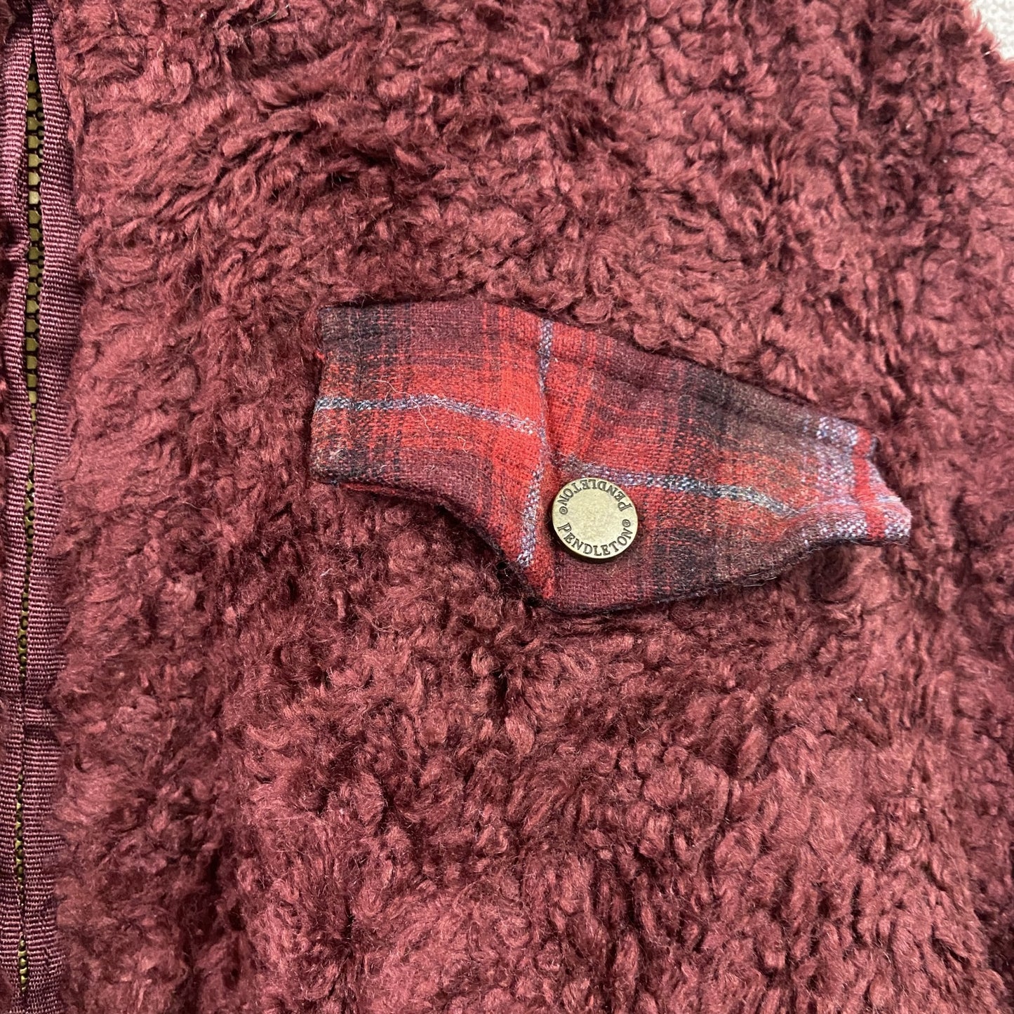PENDLETON　ペンドルトン　フルジップフリースジャケット　チェック柄切替デザイン　赤　レッド　Lサイズ