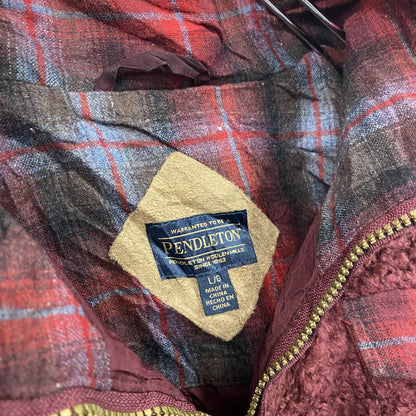 PENDLETON　ペンドルトン　フルジップフリースジャケット　チェック柄切替デザイン　赤　レッド　Lサイズ