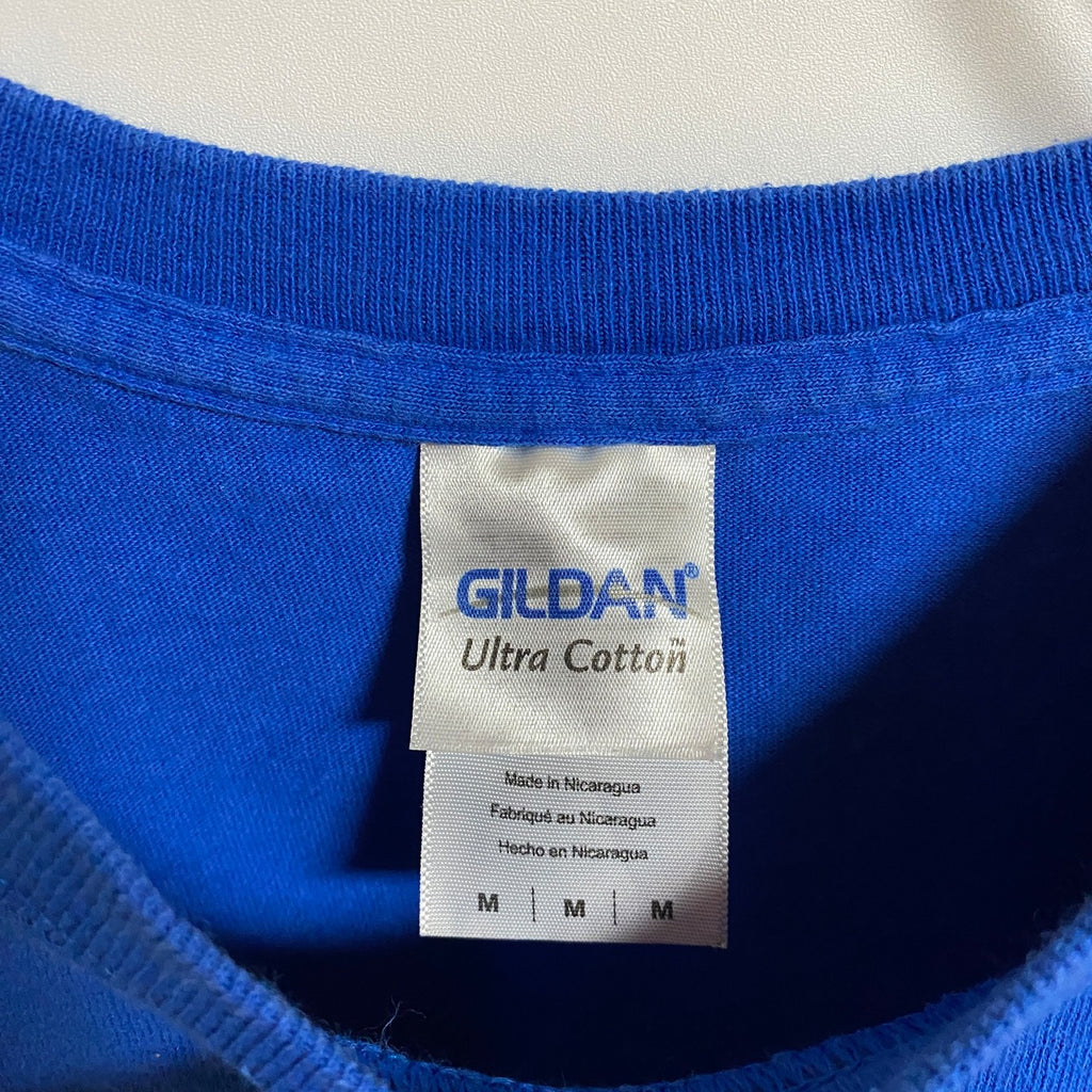 GILDAN　ギルダン　半袖プリントTシャツ　クルーネック　RUMMEL MUDDERS　青　ブルー　春夏服　Mサイズ　古着