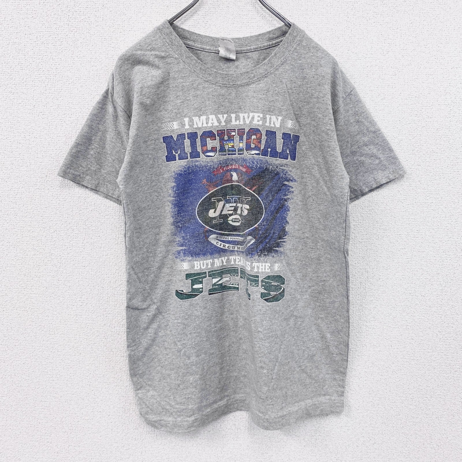 GILDAN　ギルダン　JETS　半袖プリントTシャツ　灰色　グレー　3XLサイズ　古着