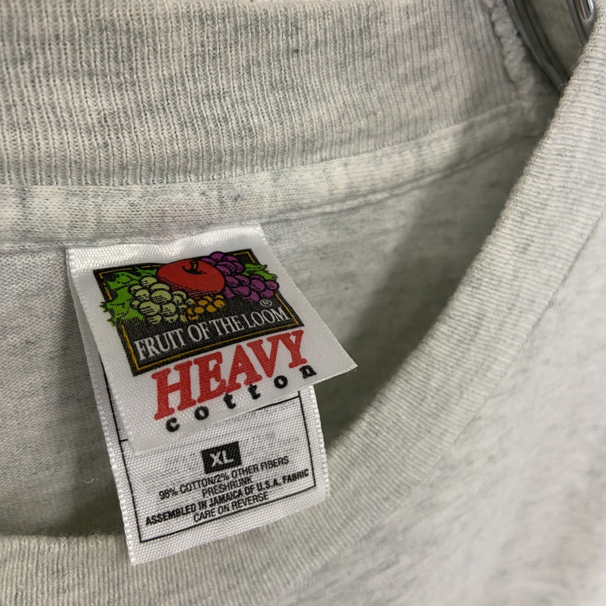 FRUIT OF THE LOOM　フルーツオブザルーム　半袖プリントTシャツ　シングルステッチ　ヴィンテージ　霜降りグレー　XLサイズ カットソー メンズ コットン 古着