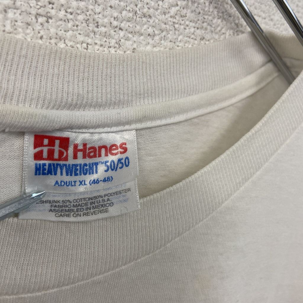 Hanes　ヘインズ　半袖プリントTシャツ　シングルステッチ　ヴィンテージ　白　ホワイト　XLサイズ カットソー メンズ コットン 古着