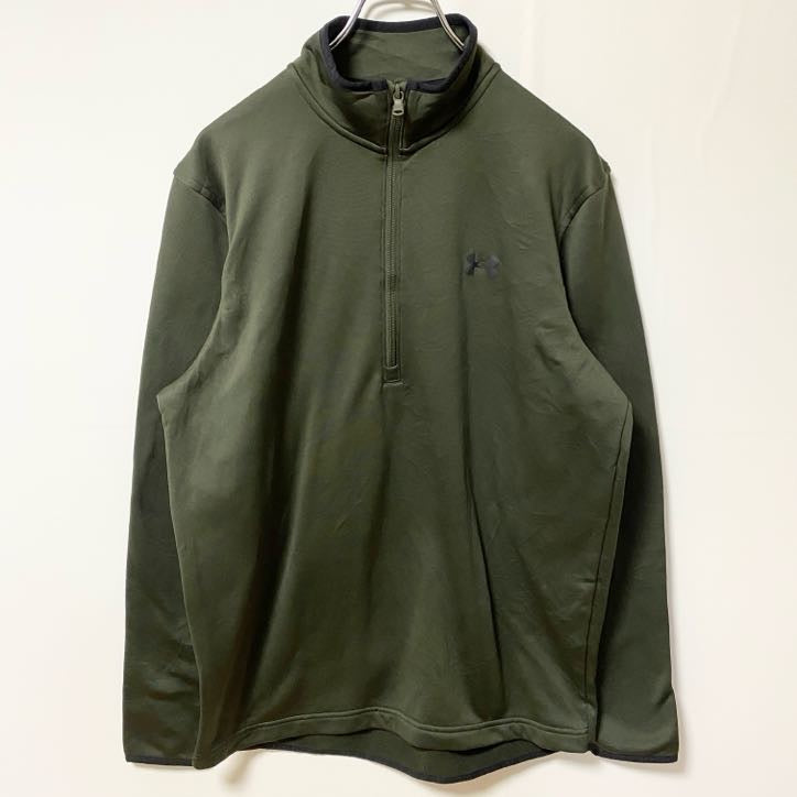 UNDER ARMOUR　アンダーアーマー　長袖ハーフジップジャージ　ハイネック　スポーティー　カーキ　Mサイズ　古着