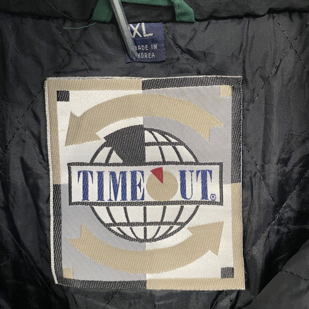 90s～　TIMEOUT　フルジップナイロンジャケット　フード　中綿入り　ヴィンテージ　緑　グリーン　XLサイズ　古着