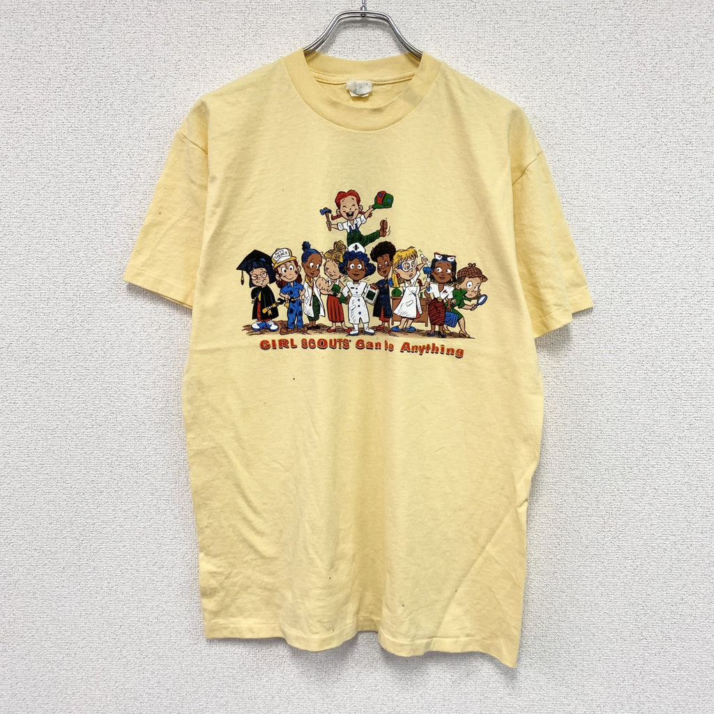 GIRL SCOUTS　半袖プリントTシャツ　シングルステッチ　黄色　イエロー　Lサイズ カットソー メンズ コットン 古着