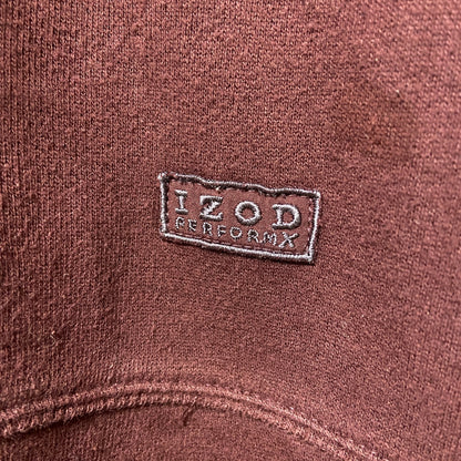 古着 used　IZOD　アイゾッド　長袖ハーフジップスウェット　トレーナー　ワンポイント刺繍　ワインレッド　えんじ色　XLサイズ