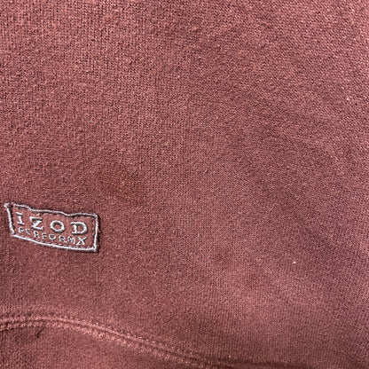 古着 used　IZOD　アイゾッド　長袖ハーフジップスウェット　トレーナー　ワンポイント刺繍　ワインレッド　えんじ色　XLサイズ