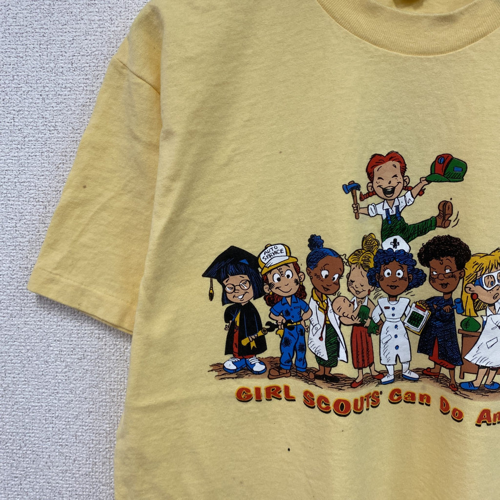 GIRL SCOUTS　半袖プリントTシャツ　シングルステッチ　黄色　イエロー　Lサイズ カットソー メンズ コットン 古着