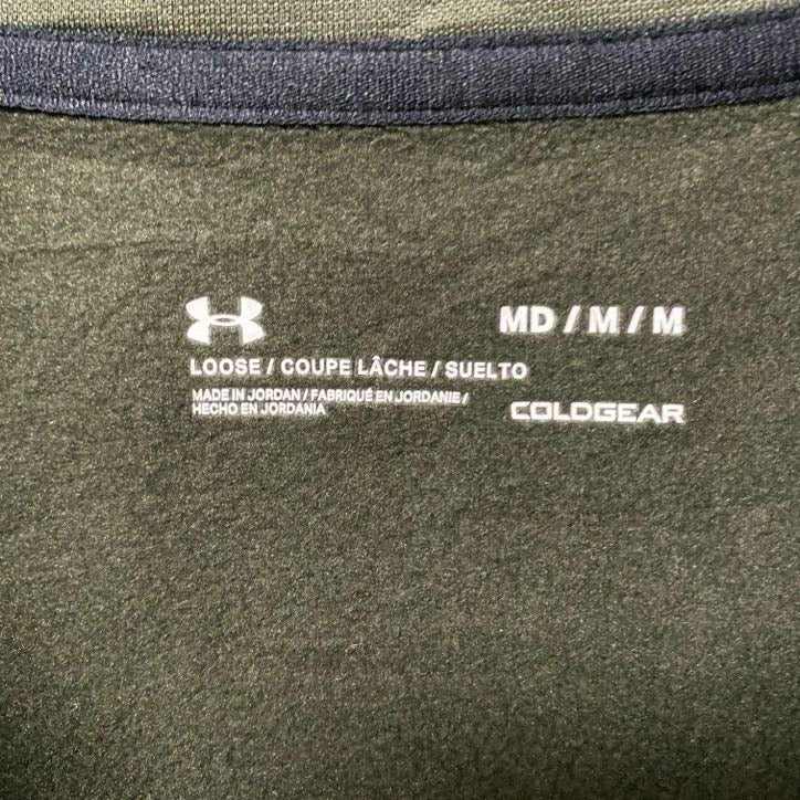 UNDER ARMOUR　アンダーアーマー　長袖ハーフジップジャージ　ハイネック　スポーティー　カーキ　Mサイズ　古着