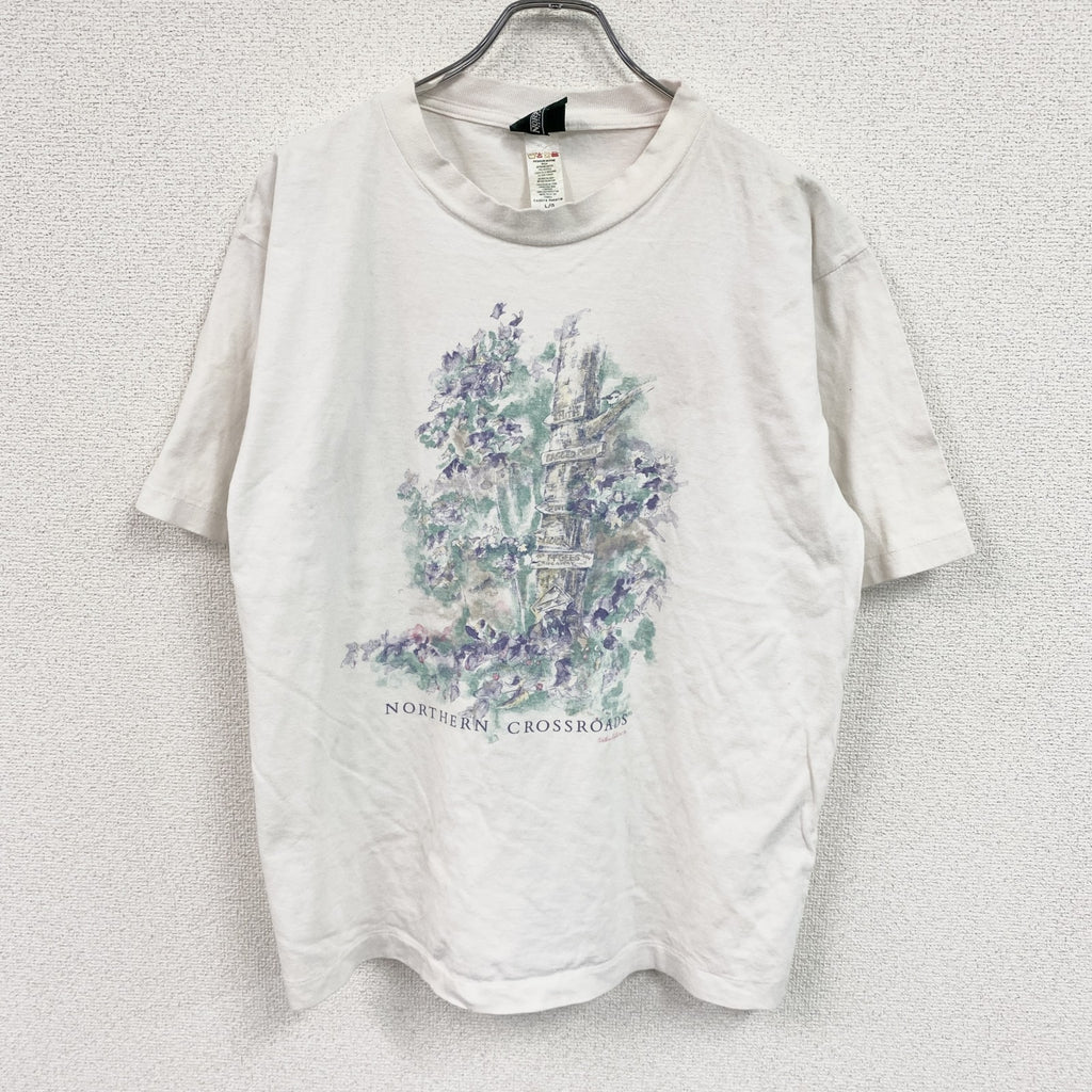 90s～　NORTHERN REFLECTIONS　半袖Tシャツ　アートT　シングルステッチ　白　ホワイト　Lサイズ　　ヴィンテージ　古着