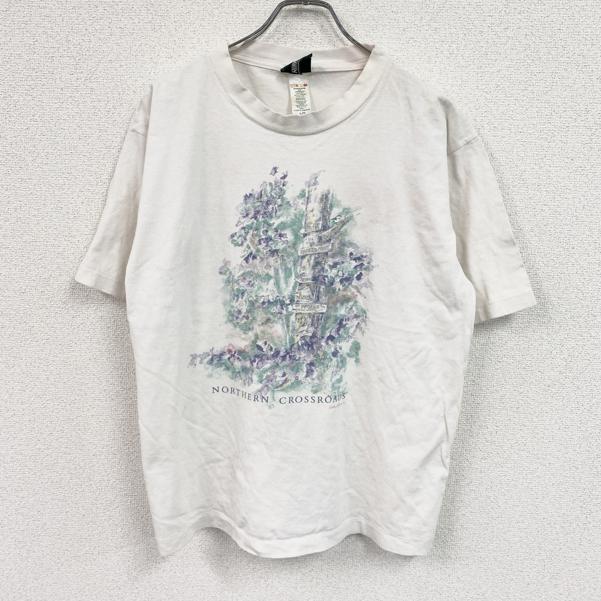 90s～　NORTHERN REFLECTIONS　半袖Tシャツ　アートT　シングルステッチ　白　ホワイト　Lサイズ　　ヴィンテージ　古着