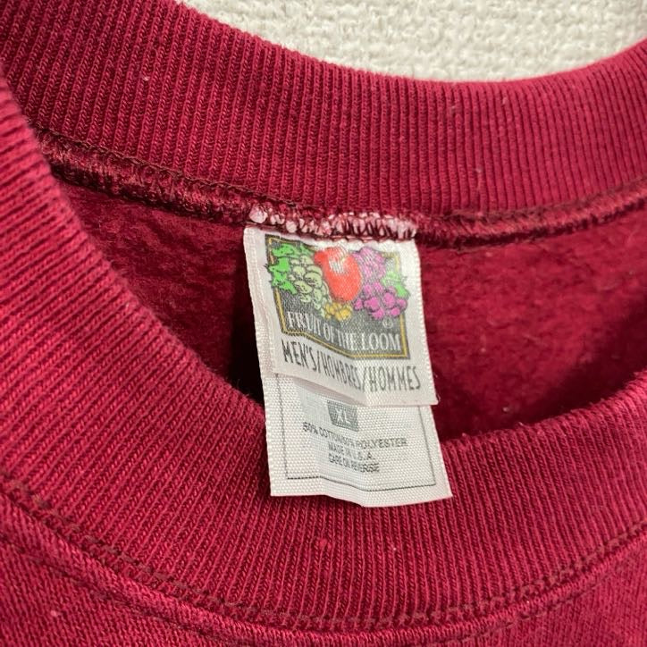 ～90s　FRUIT OF THE LOOM　フルーツオブザルーム　スウェット/トレーナー　エンジ　XLサイズ　　ヴィンテージ　古着