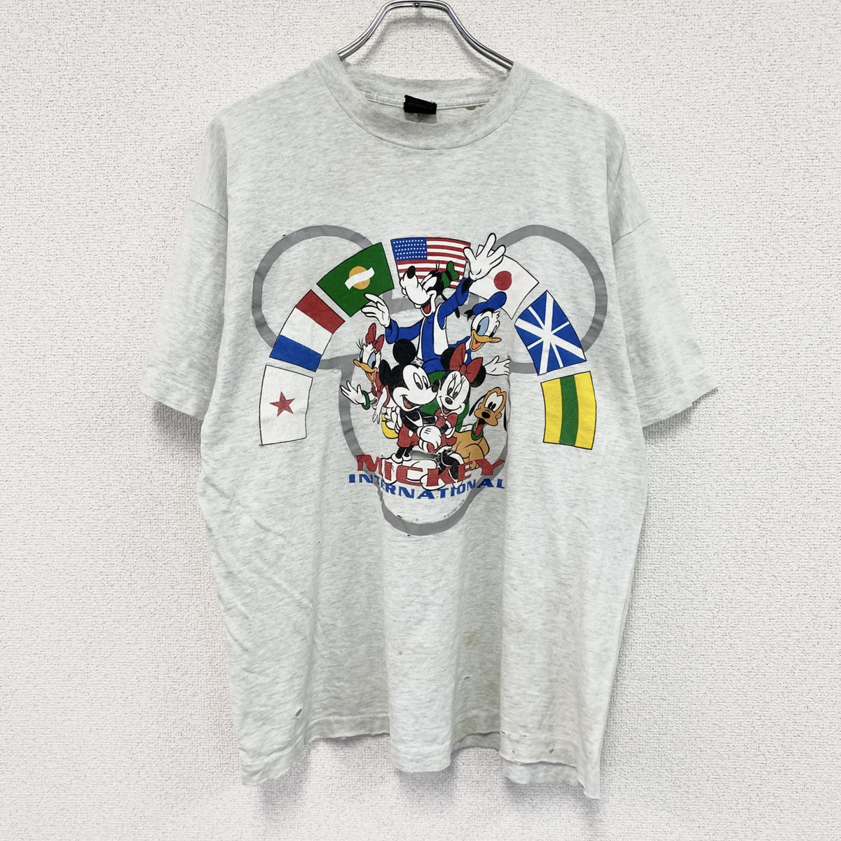 90s　Disney　ディズニー　半袖プリントTシャツ　シングルステッチ　霜降りグレー　古着