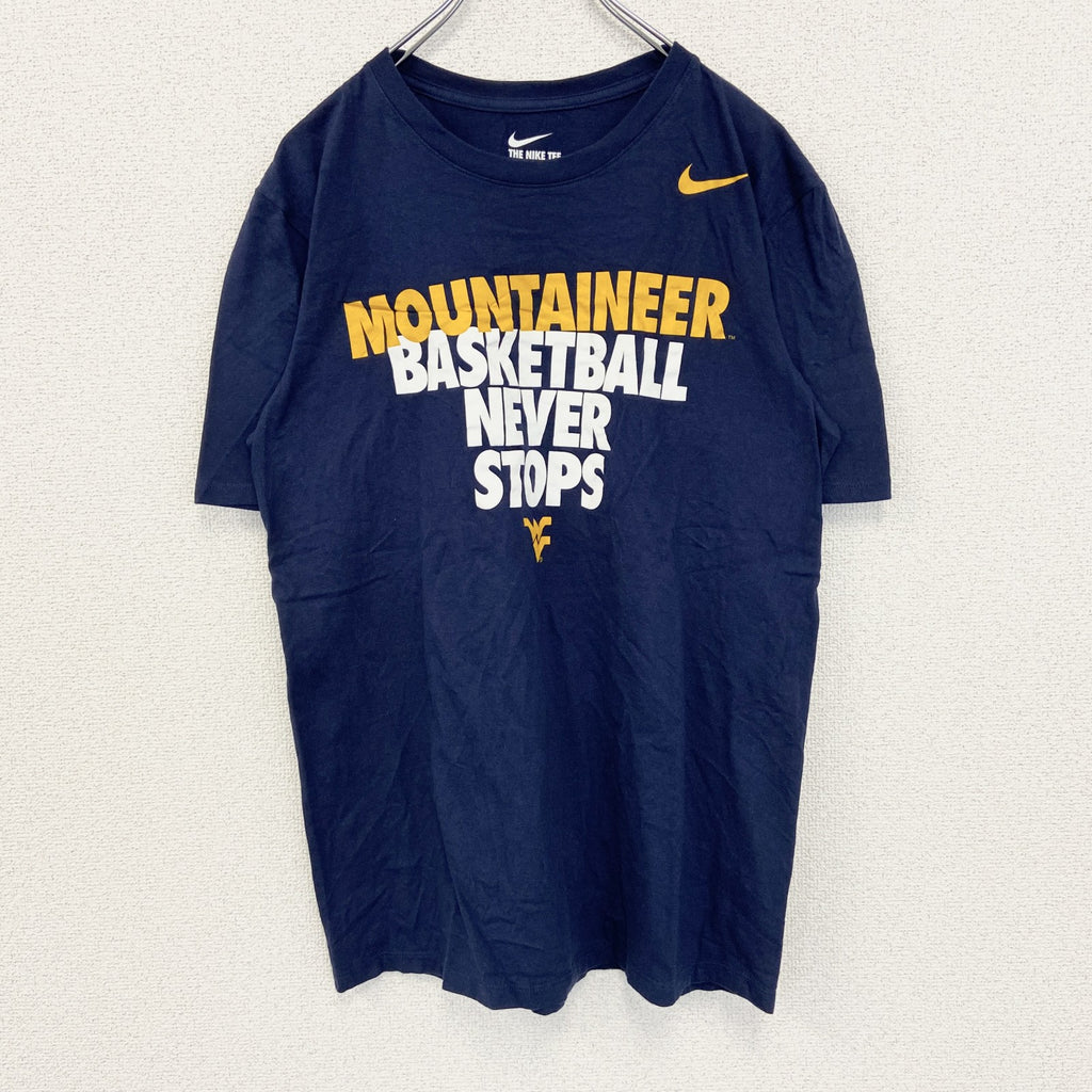 NIKE　ナイキ　半袖プリントTシャツ　バスケットボール　スウッシュマーク　ネイビー　紺　クルーネック　Mサイズ　古着