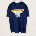 NIKE　ナイキ　半袖プリントTシャツ　バスケットボール　スウッシュマーク　ネイビー　紺　クルーネック　Mサイズ　古着