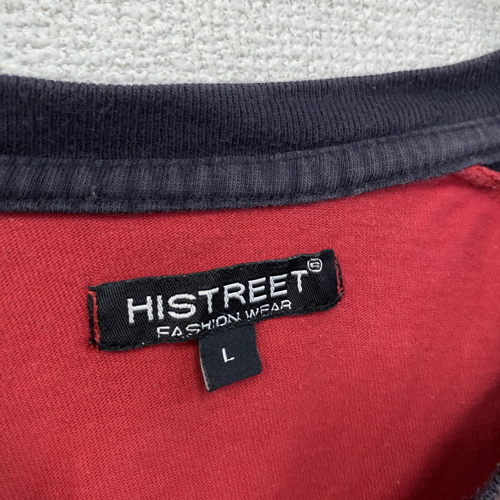 HISTREET　半袖プリントTシャツ　ラグランT　赤　レッド　Lサイズ　古着