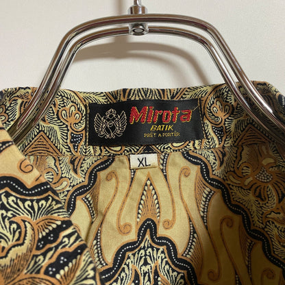 古着 used　Mirota　半袖総柄デザインシャツ　茶色　ブラウン　春夏服　レトロ　ビッグシルエット　XLサイズ