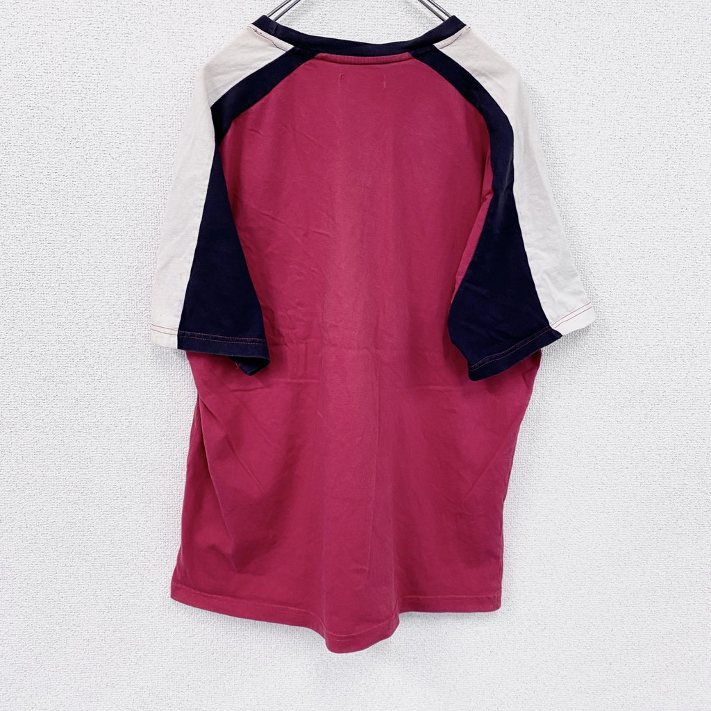 HISTREET　半袖プリントTシャツ　ラグランT　赤　レッド　Lサイズ　古着